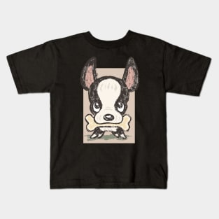 Boston terrier and bone Kids T-Shirt